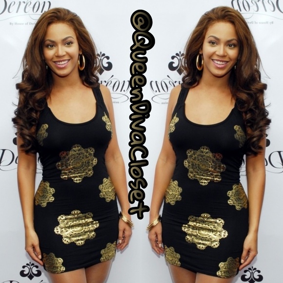 Black & Gold Foil Print Mini Dress